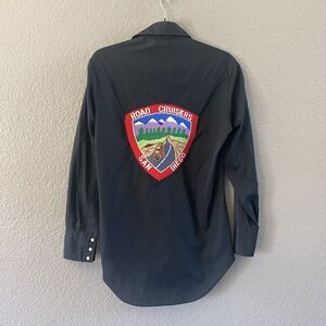 VTG 70s Miller Western Shirt Mens 14.5 Black Pearl Snap SDCRRA Motorcycle Patch